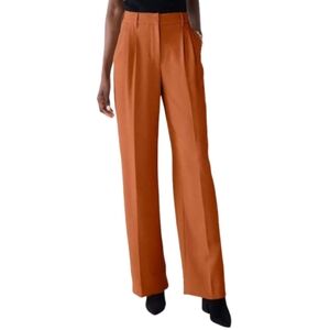 Nine West Burnt Orange Wide Leg Dress Pants Textured Trousers Pleated Front